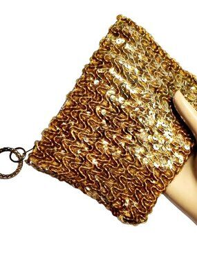 1930s 40s True Vintage Gold Sequin Small Evening Bag Clutch Purse Deco Era